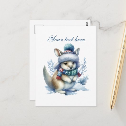 Cute Seasonal Winter kangaroo add text ポストカード (正面/裏面インサイチュ)