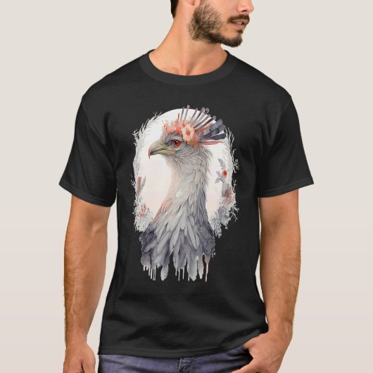 Cute Secretary Bird Flower Crown Floral Exotic Bir Tシャツ (正面)