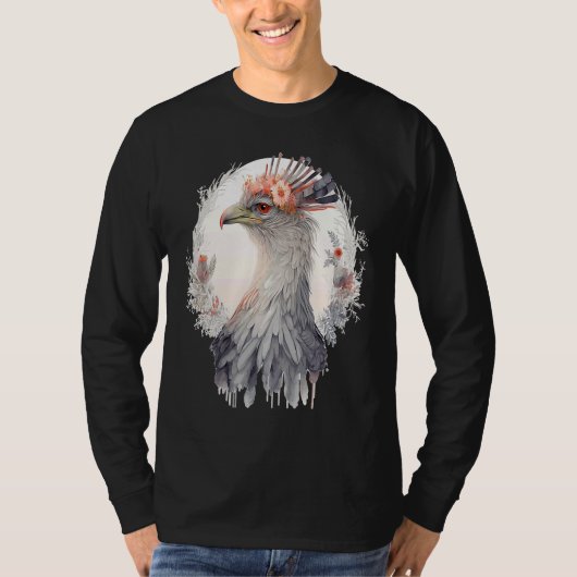 Cute Secretary Bird Flower Crown Floral Exotic Bir Tシャツ (正面)