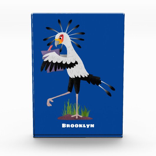 Cute secretary bird writing notes cartoon フォトブロック (正面)