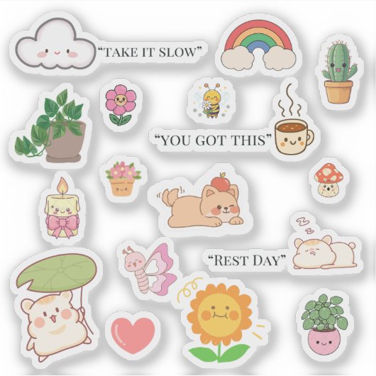 Cute Self Care Stickers シール (正面)