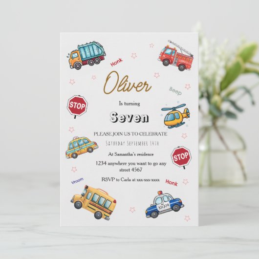 Cute Service Vehicle Birthday bash  招待状 (スタンド正面)