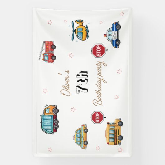 Cute Service Vehicle Birthday bash 横断幕 (縦)