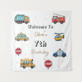 Cute Service Vehicle Birthday bash welcome sign  タペストリー