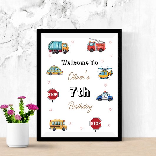 Cute Service Vehicle Birthday bash welcome sign ポスター