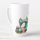 Cute Sewing Girl Cartoon with Vintage Machine カフェラテマグ (左アングル)