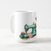Cute Sewing Girl Cartoon with Vintage Machine コーヒーマグカップ (正面左)
