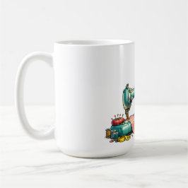 Cute Sewing Girl Cartoon with Vintage Machine コーヒーマグカップ