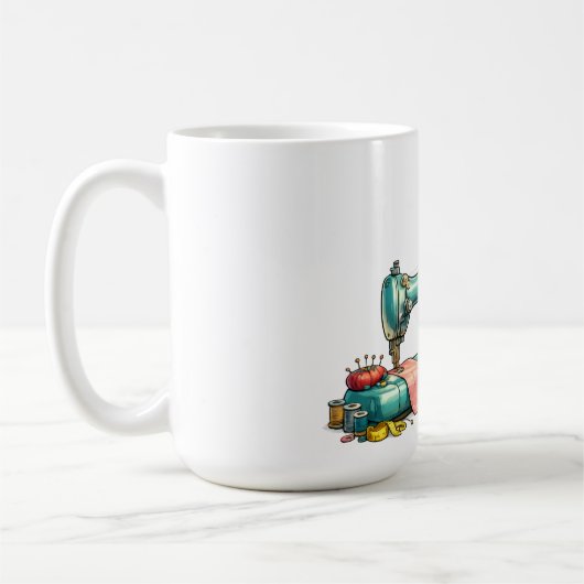 Cute Sewing Girl Cartoon with Vintage Machine コーヒーマグカップ (左)