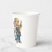 Cute Sewing Girl Cartoon with Vintage Machine 紙コップ (左)