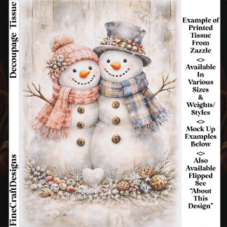 Cute Shabby Chic Snowman Couple FG2L Decoupage 薄葉紙