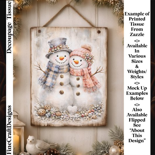 Cute Shabby Chic Snowman Couple FG2R Decoupage 薄葉紙