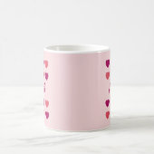 Cute Shades of Pink Hearts Script Cursive Name コーヒーマグカップ (中央)