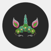 Cute Shamrock Irish Unicorn Face Tee St.patrick's  ラウンドシール (正面)