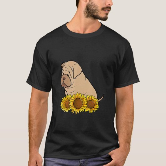 Cute Shar Pei Dog Sunflower Graphic for Women Flor Tシャツ (正面)