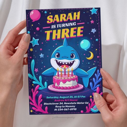 Cute Shark Birthday Invitation | Underwater Party 招待状