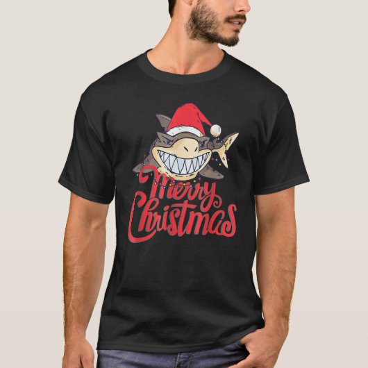 Cute Shark Cheeky In The Ocean At Christmas Merry  Tシャツ (正面)