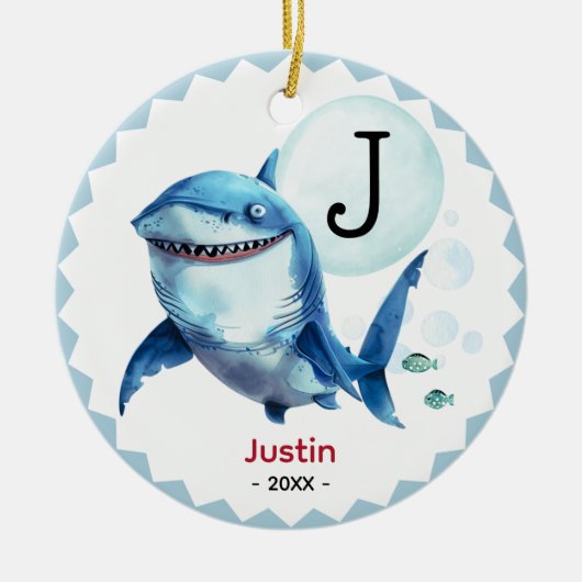 Cute shark christmas keepsake present personalized セラミックオーナメント (正面)