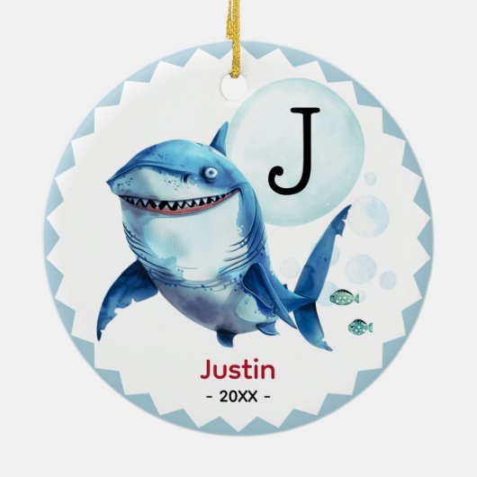 Cute shark christmas keepsake present personalized セラミックオーナメント (裏面)