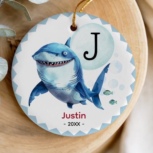Cute shark christmas keepsake present personalized セラミックオーナメント