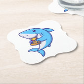 Cute Shark Eating Pizza ペーパーコースター (アングル)