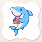 Cute Shark Eating Pizza ペーパーコースター (正面)
