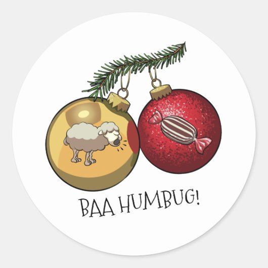 Cute Sheep Baa Humbug! Christmas Scrooge Cartoon ラウンドシール (正面)