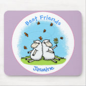 Cute sheep friends and butterflies cartoon マウスパッド (正面)