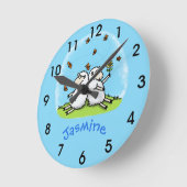Cute sheep friends and butterflies cartoon round c ラウンド壁時計 (傾斜)