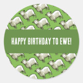 Cute Sheep Happy Birthday To Ewe Pixel Art Pattern ラウンドシール (正面)
