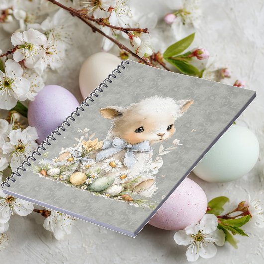 cute sheep in a meadow with flowers and Easter egg ノートブック