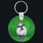 Cute Sheep in Santa Hat On Green キーホルダー<br><div class="desc">Animal Parade Festive Sheep on Textured Green Christmas Gifts and Decorations feature our fun artwork of a cute black and white sheep decked out in a Santa hat against a textured green background digitally painted by our talented children's book illustrator, Traci Van Wagoner. On the back of many of these...</div>