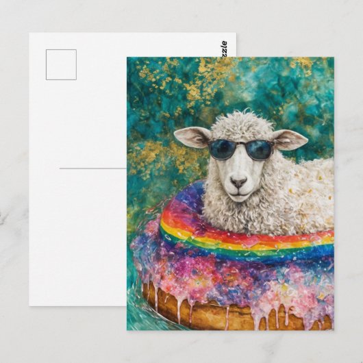 Cute Sheep on a Float Trip ポストカード (正面/裏面)