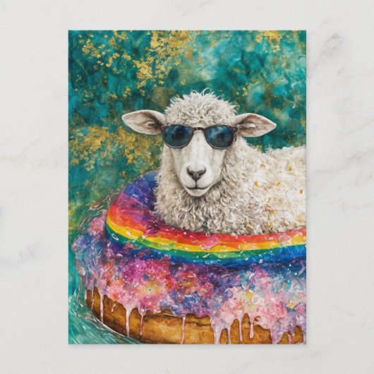 Cute Sheep on a Float Trip ポストカード (正面)