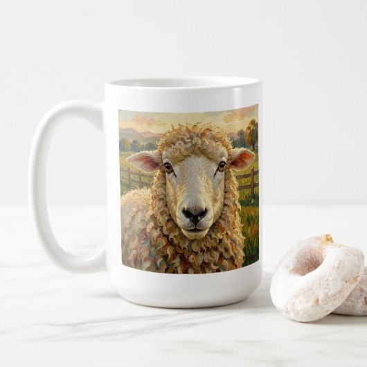 Cute Sheep on a Ranch & Ewe, People Quote コーヒーマグカップ (ドーナツ)
