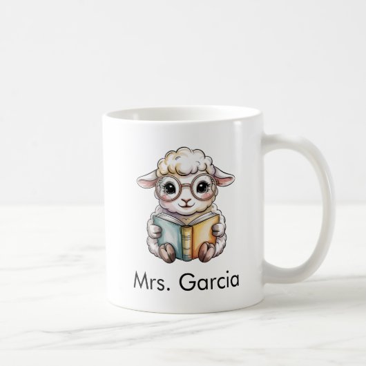 Cute Sheep Reading a Book Custom コーヒーマグカップ (右)