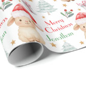 Cute Sheep Santa Hat Christmas Tree ラッピングペーパー (ロールコーナー)