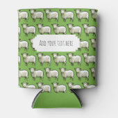 Cute Sheep White & Woolly Flock Pixel Art Pattern 缶クーラー (正面)