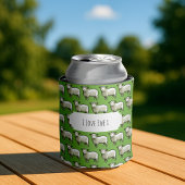 Cute Sheep White & Woolly Flock Pixel Art Pattern 缶クーラー