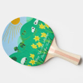 cute sheep with trees hills blue sky daffodils  卓球ラケット (横)