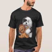 Cute Sheepdog Holding Teddy Bear with Hearts Tシャツ (正面)