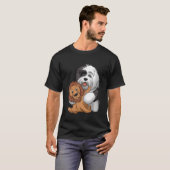 Cute Sheepdog Holding Teddy Bear with Hearts Tシャツ (正面フル)
