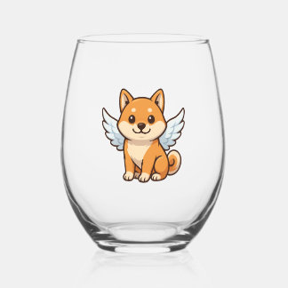 Cute Shiba Inu angel cartoon dog happiness ステムなしワイングラス
