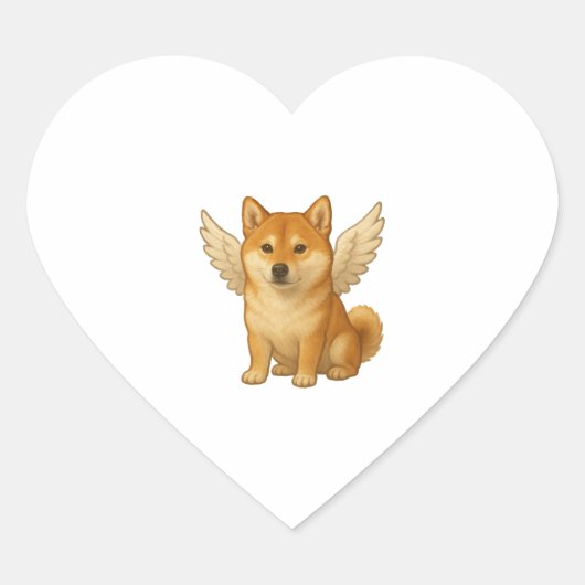 Cute Shiba Inu angel cartoon happy dog ハートシール (正面)