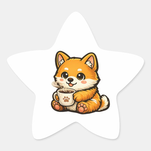 Cute Shiba Inu Coffee Star Sticker 星シール (正面)