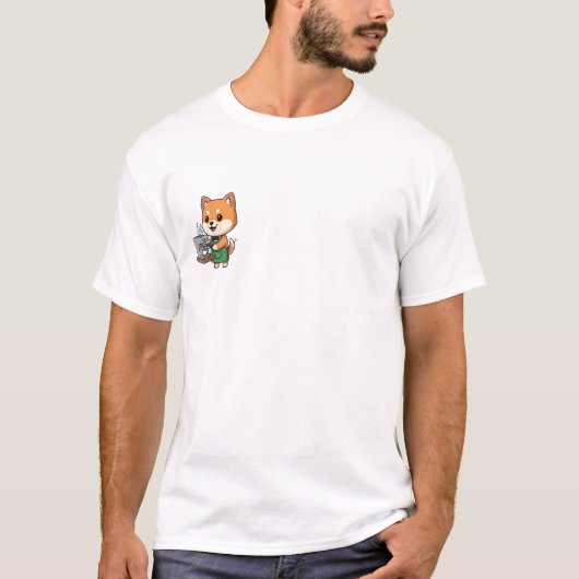 Cute Shiba Inu Dog Barista Making Espresso Cartoon Tシャツ (正面)