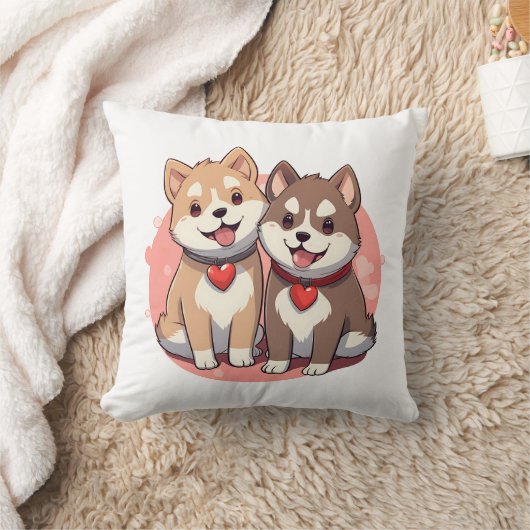 Cute Shiba Inu Dog Couple in Love クッション (ブランケット)
