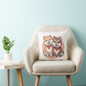 Cute Shiba Inu Dog Couple in Love クッション (椅子)
