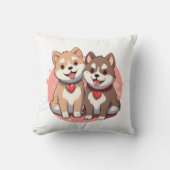 Cute Shiba Inu Dog Couple in Love クッション (正面)