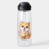 Cute Shiba Inu Dog Drinking Bubble Tea Add Name ウォーターボトル (背面)